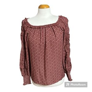 EUC Max Studio Crepe Smocked Long Sleeve Ruffle Blouse